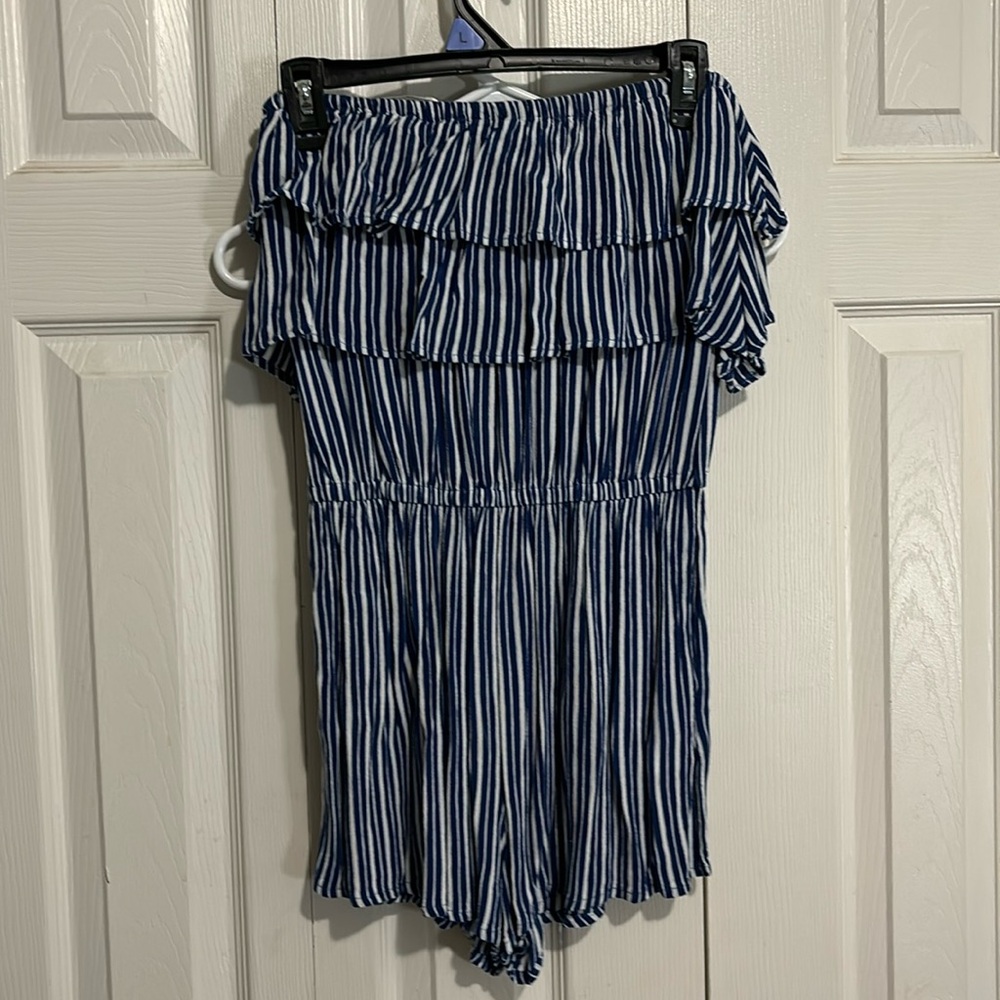 BLUE AND WHITE STRIPED ROMPER